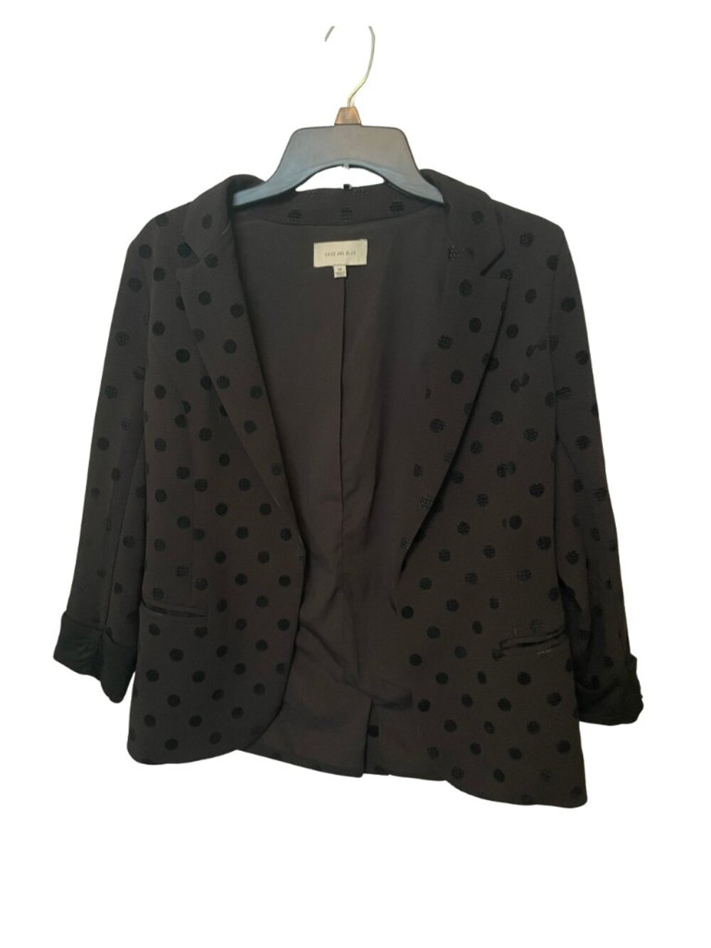 Skies Are Blue Black Polka Dot Blazer medium rolled sleeves open front